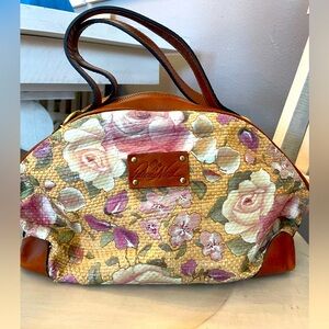 Patricia Nash Fiora Dome Crackled Rose Garden Straw Satchel Handbag